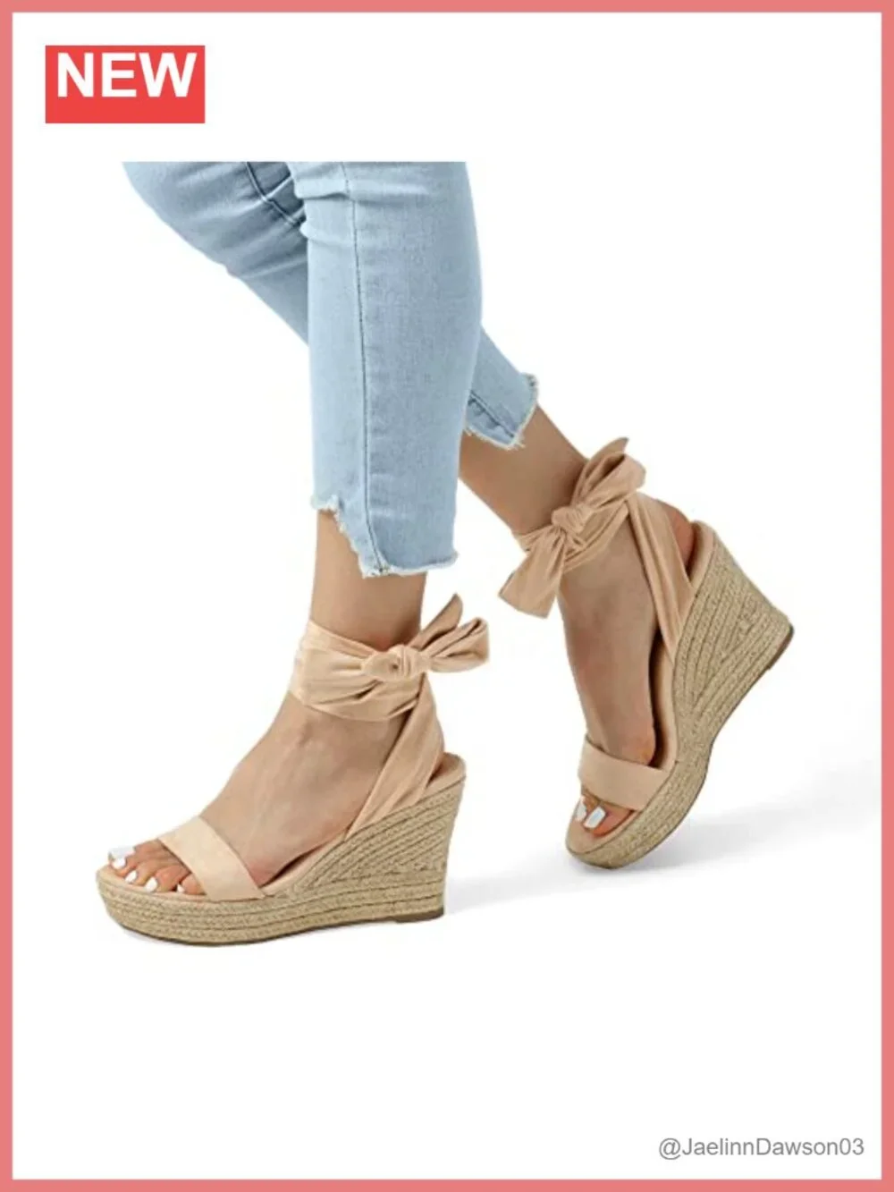 Espadrille Wedge Sandals with Ankle Strap and Platform, Lace Up Bowknot